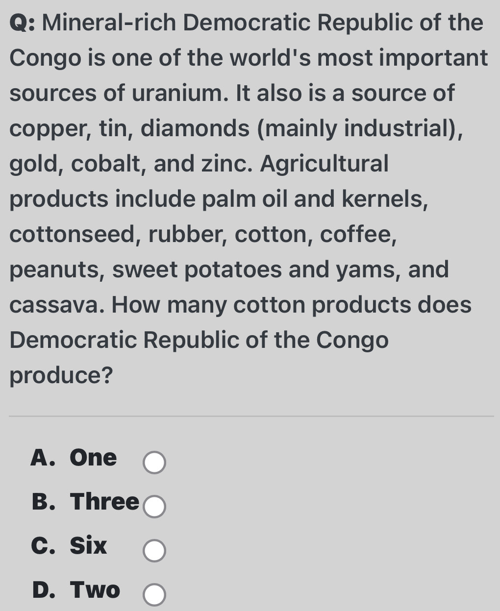 Solved: Mineral-rich Democratic Republic of the Congo is one of the ...