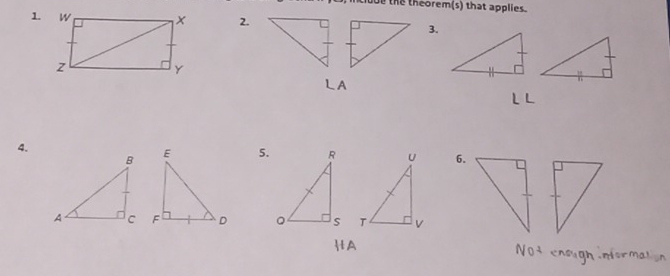 the theorem(s) that applies. 
1 2.3. 
4. 
5. 6.

H A