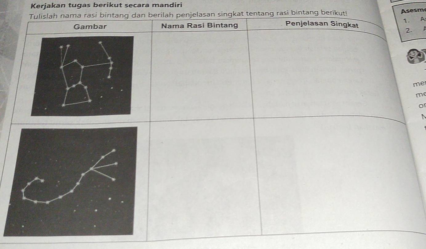 Kerjakan tugas berikut secara mandiri 
Asesme 
A 
me 
me 
or 
N