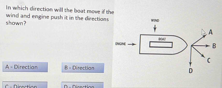 Solved: In which direction will the boat move if the wind and engine ...