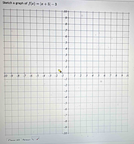 Sketch a graph of f(x)=|x+5|-3
101( 
Clasr All