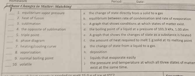 Homework Period:_ Date:_ 
t 
ter
0°C 1