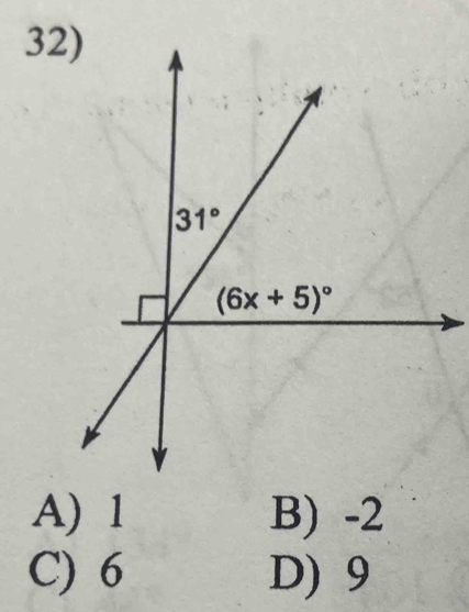 32
A) 1 B) -2
C) 6 D) 9