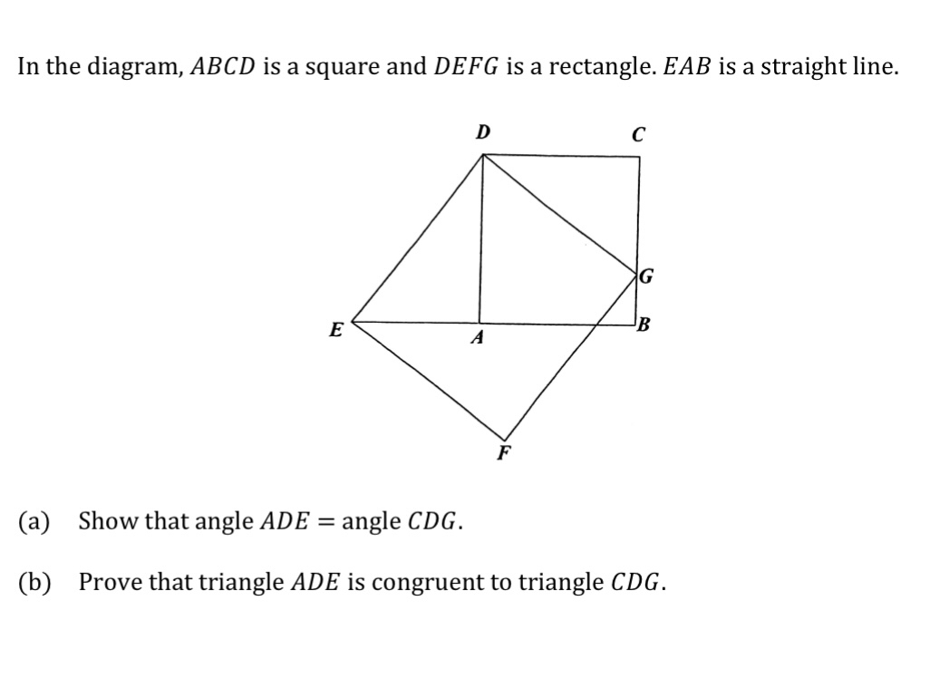 Solved: In the diagram, ABCD is a square and DEFG is a rectangle. EAB ...