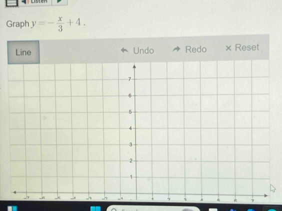 Listen 
Graph y=- x/3 +4. 
× Reset
