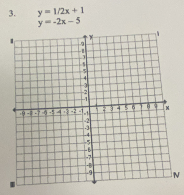 y=1/2x+1
y=-2x-5
N