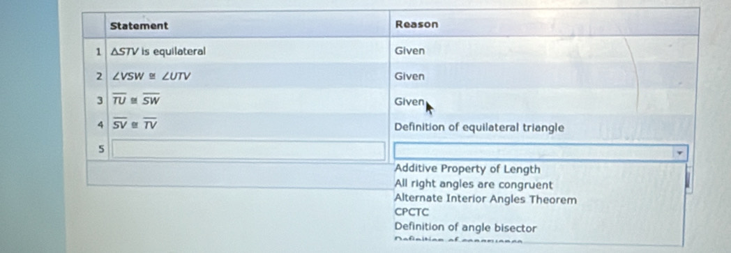 CPCTC
Definition of angle bisector