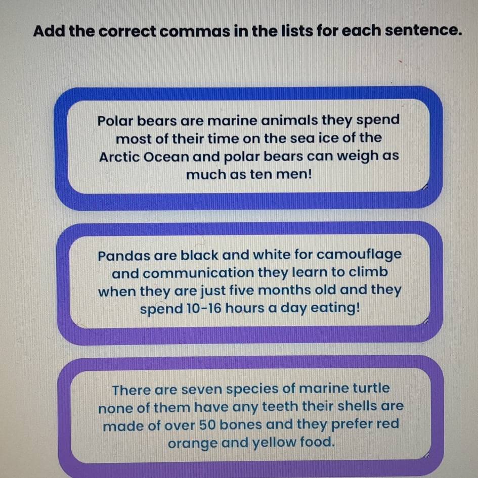 Solved: Add the correct commas in the lists for each sentence. Polar ...