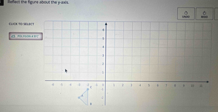 Reflect the figure about the y-axis. 
CLICK TO SELECT 
POLYGON A'B'C'