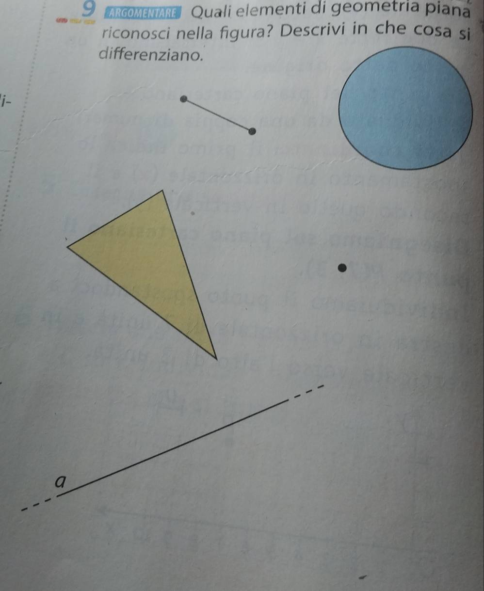 AGOMENTARE Quali elementi di geometria piana 
riconosci nella figura? Descrivi in che cosa si 
differenziano. 
1- 
a