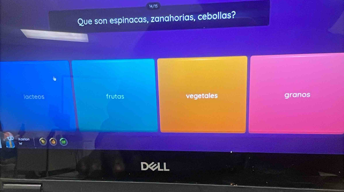 14/15
Que son espinacas, zanahorias, cebollas?
lacteos frutas vegetales granos