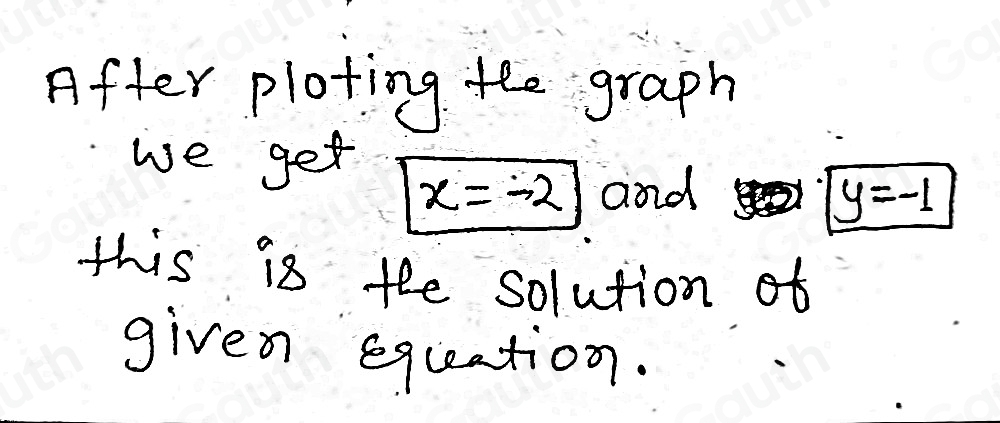 After ploting tee graph 
we get
x=-2 and boxed y=-1
this is the solution of 
given equeation.