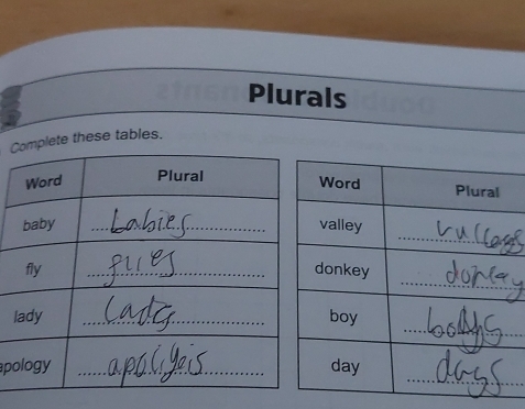 Plurals 
Cete these tables. 
l 
ap