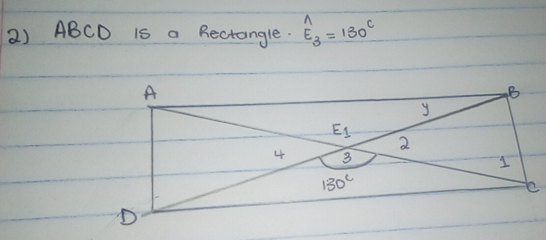 ABCD is a Rectangle. widehat E_3=130°