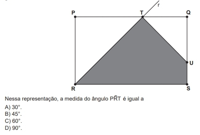 A) 30°.
B) 45°.
C) 60°.
D) 90°.