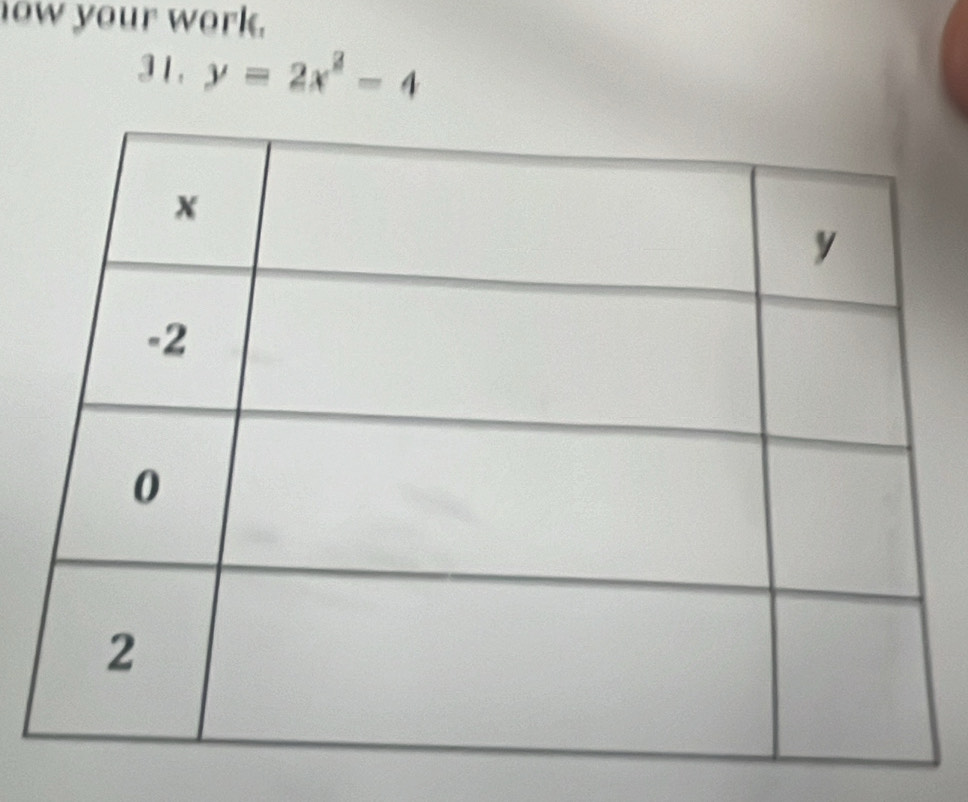 ow your work. 
1 1 . y=2x^2-4