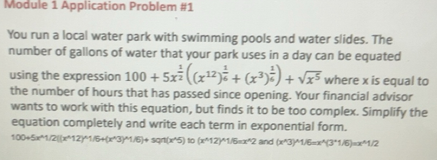 Solved: Module 1 Application Problem #1 You run a local water park with ...