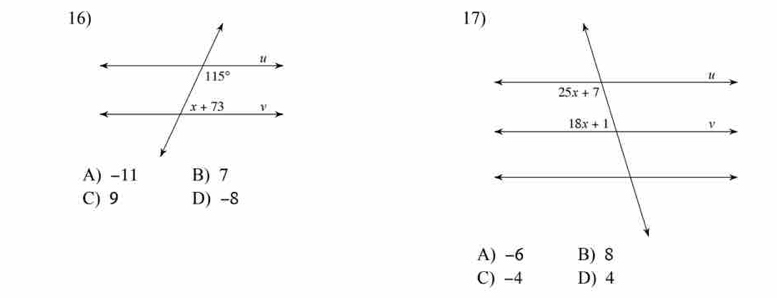 A) -11 B) 7
C) 9 D) -8
A) -6 B) 8
C) -4 D) 4