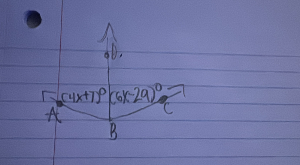 (4x+7)^circ  (6x-29)^circ  C 

B