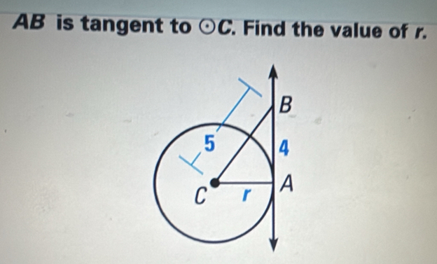 AB is tangent to odot C. Find the value of r.