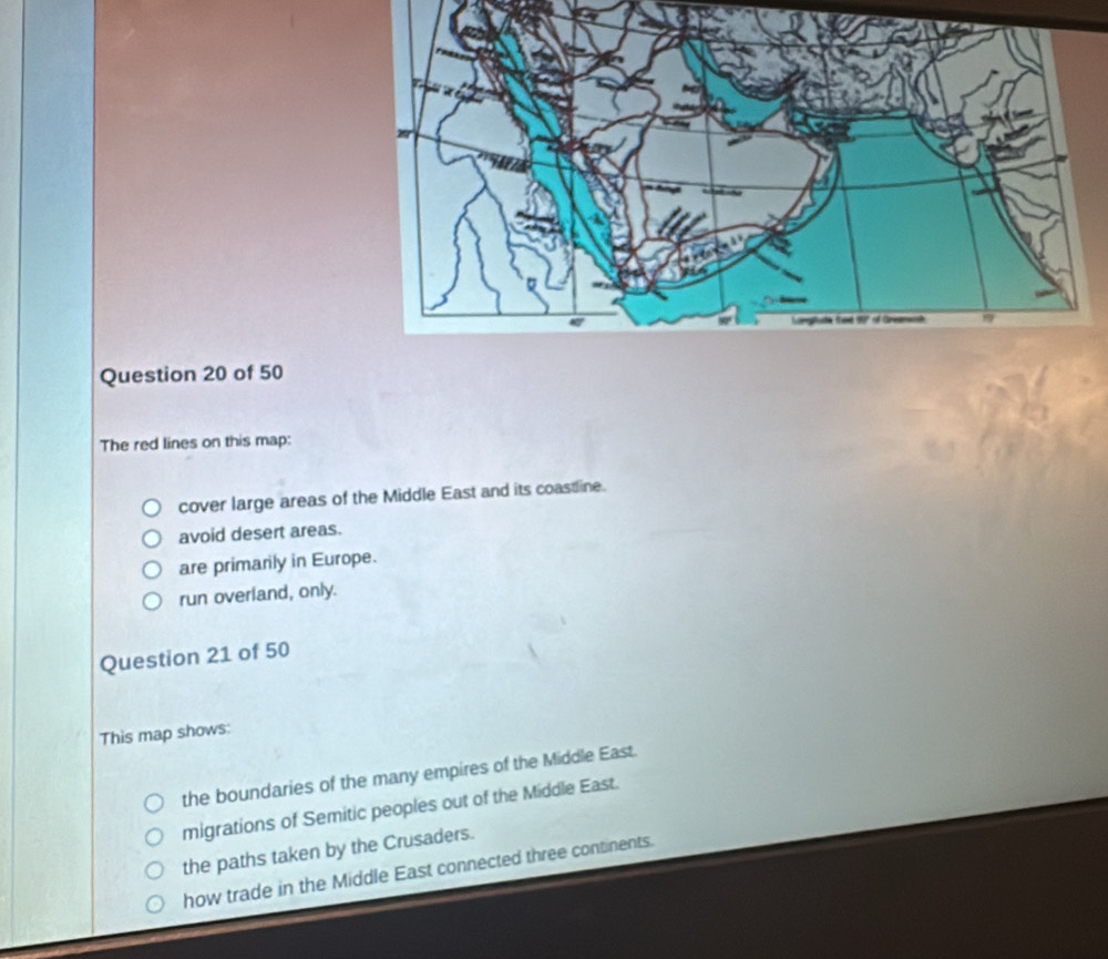 Solved: The red lines on this map: cover large areas of the Middle East ...