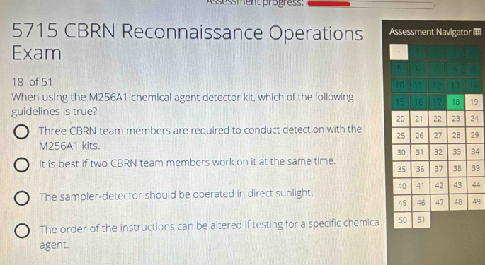 Solved: Assessment progress: 5715 CBRN Reconnaissance Operations ...