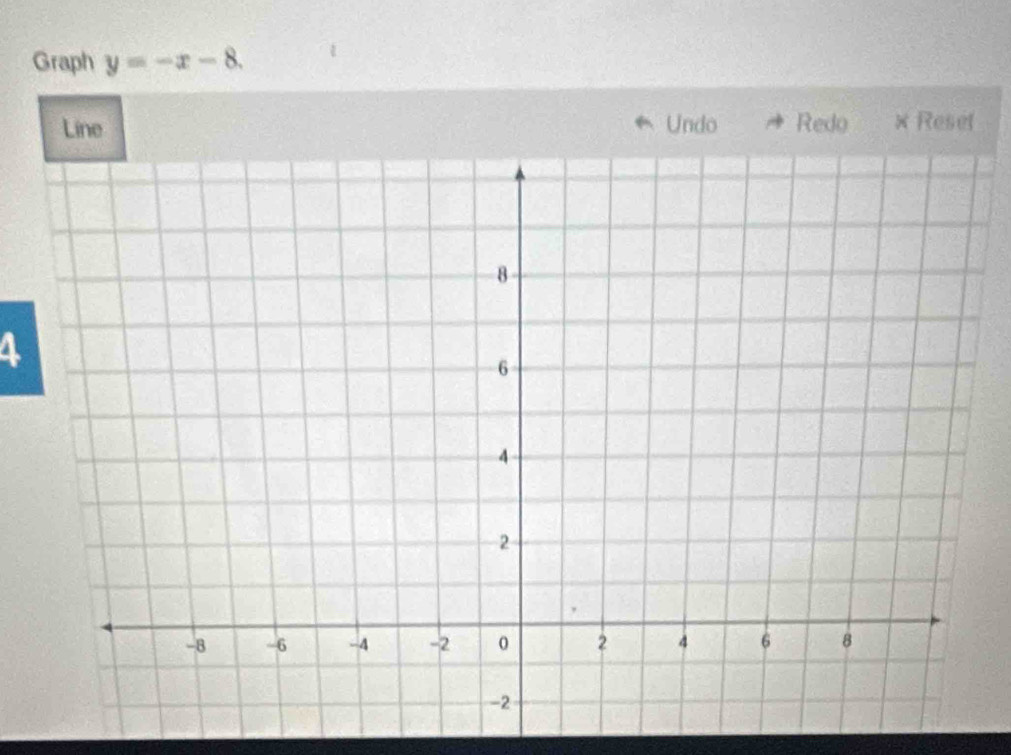 Graph y=-x-8. 
Line Undo Redo × Reset
4