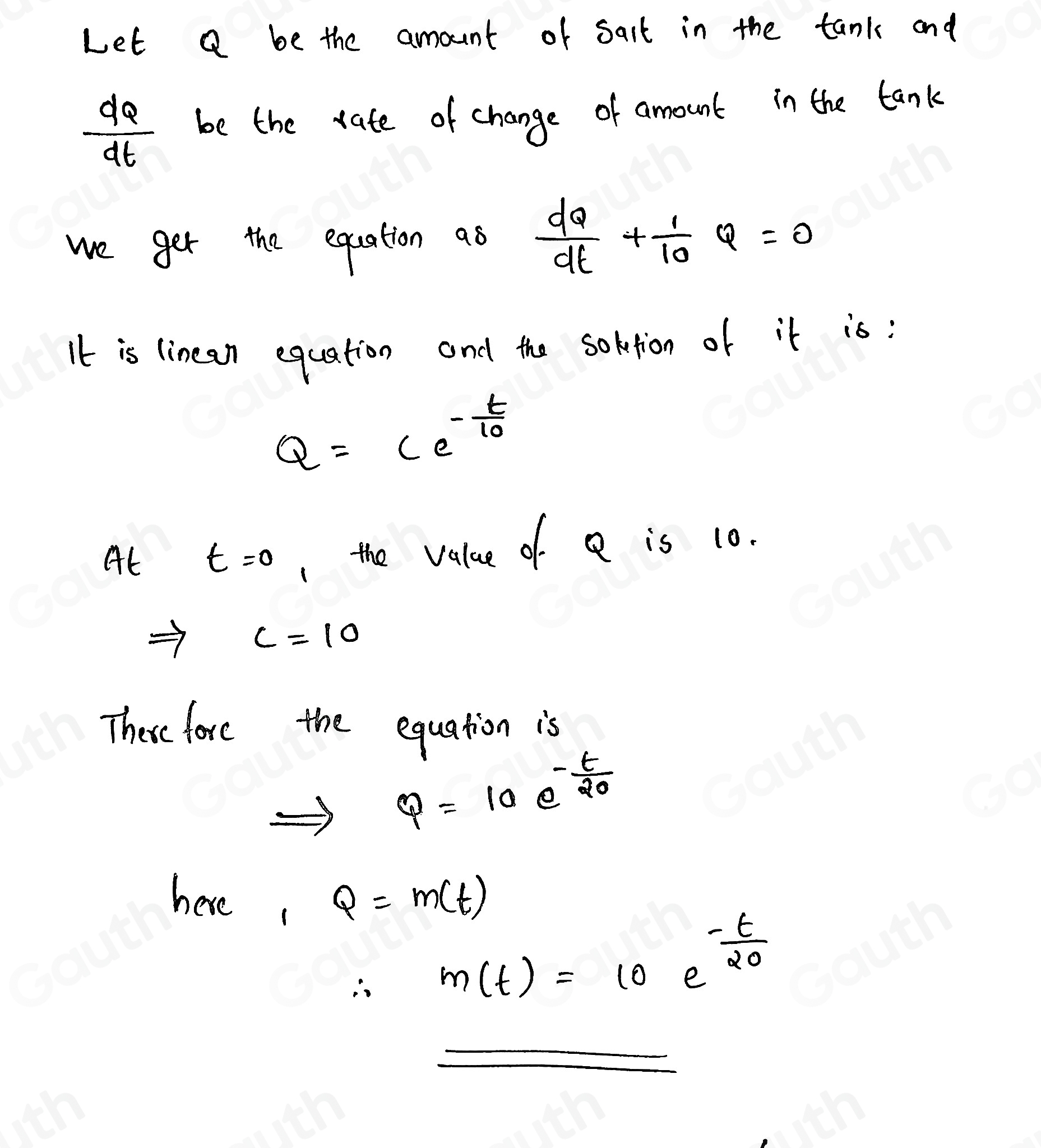 Solved: A tank initially holds 200 gal of a brine solution containing ...