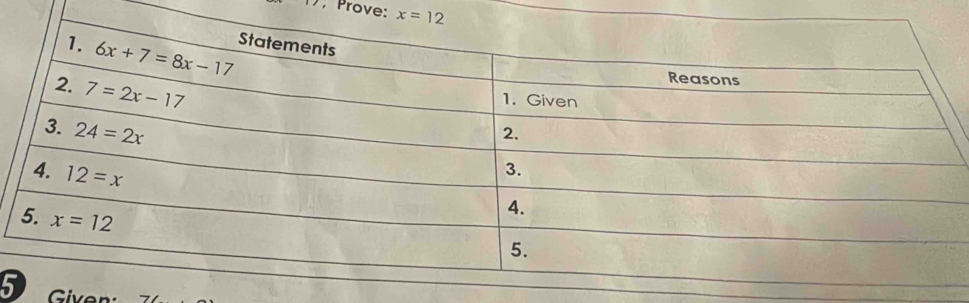 Prove: x=12
5 Giv