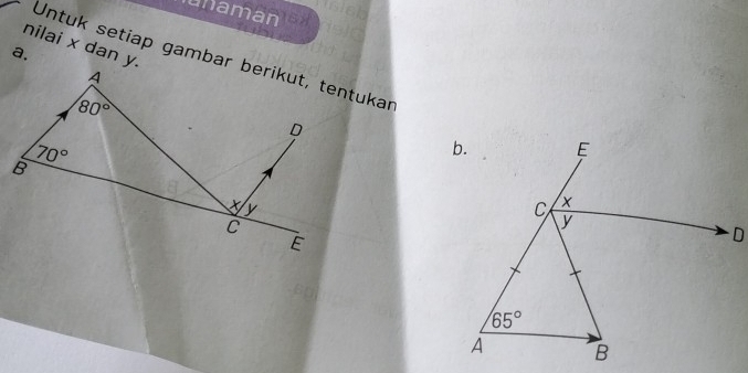 unaman
nilai x dan y.
a. Untuk setiap gambar berikut, tentukar