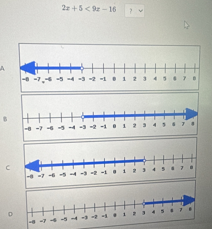 2x+5<9x-16</tex> ？
A
B
C
D