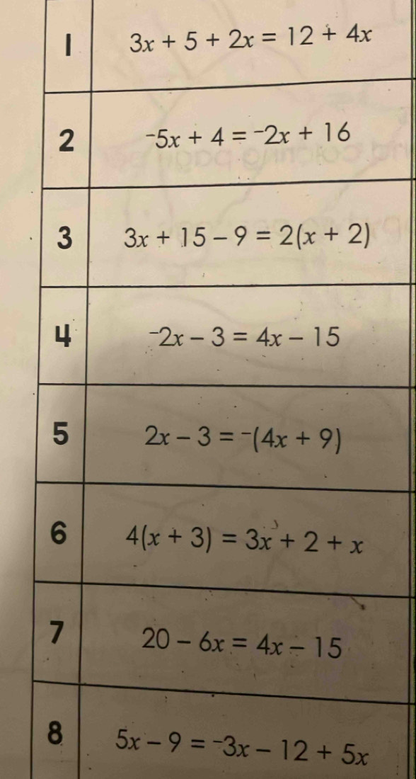 3x+5+2x=12+4x
5x-9=-3x-12+5x