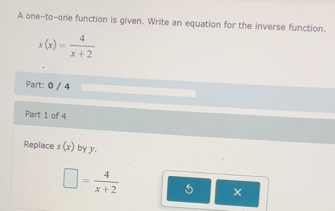 Solved: A one-to-one function is given. Write an equation for the ...