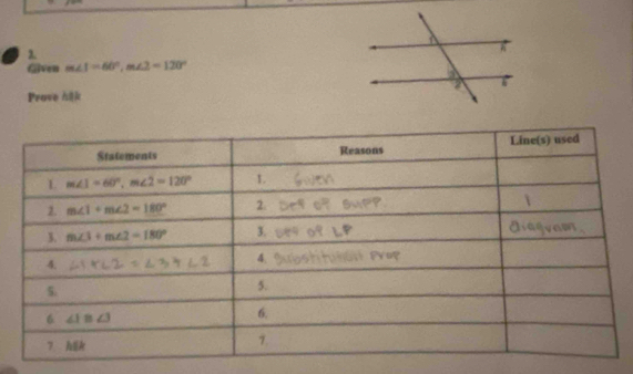 λ.
Given m∠ 1=60°,m∠ 2=120°
Prove hik