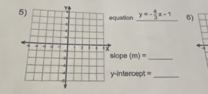 uation _ y=- 4/3 x-1 _ 6) 
lope (m)= _ 
-intercept =_