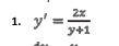 y'= 2x/y+1 