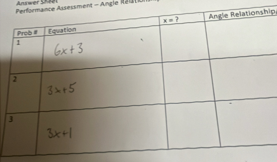 Answer Shéet
Assessment - Angle Rélation
ip