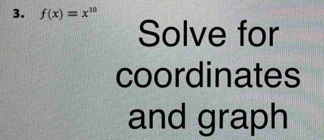 f(x)=x^(10)
Solve for 
coordinates 
and graph