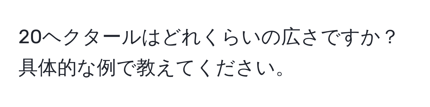 20ヘクタールはどれくらいの広さですか？具体的な例で教えてください。