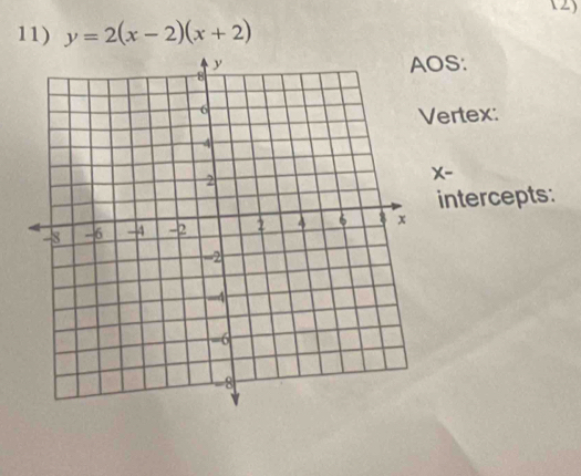 1 2) 
11) y=2(x-2)(x+2)
OS: 
ertex:
X - 
intercepts: