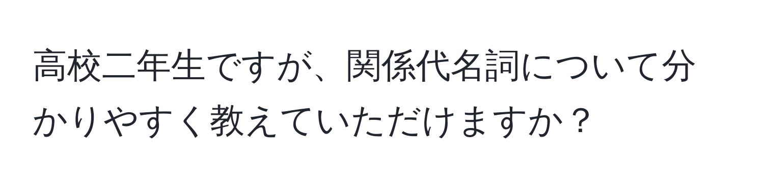 高校二年生ですが、関係代名詞について分かりやすく教えていただけますか？