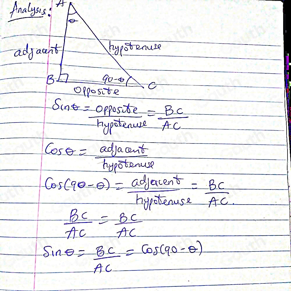 Solved: For ABC , which two relationships are true? sin (θ )= AB/AC ...