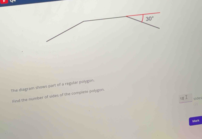 Solved: The diagram shows part of a regular polygon. Find the number of ...
