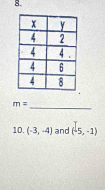 m=
_ 
10. (-3,-4) and (-5,-1)