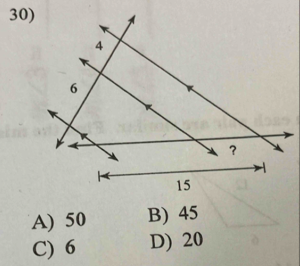 A) 50 B) 45
C) 6 D) 20