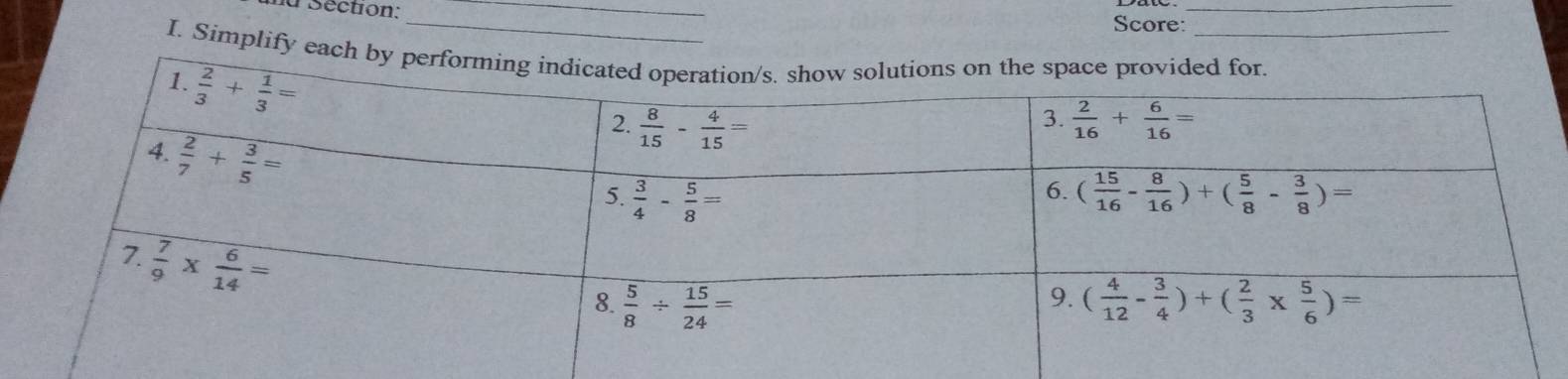 Score:
I. Simplify each b