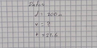 Dafes
d=200m
v=
t=27.6