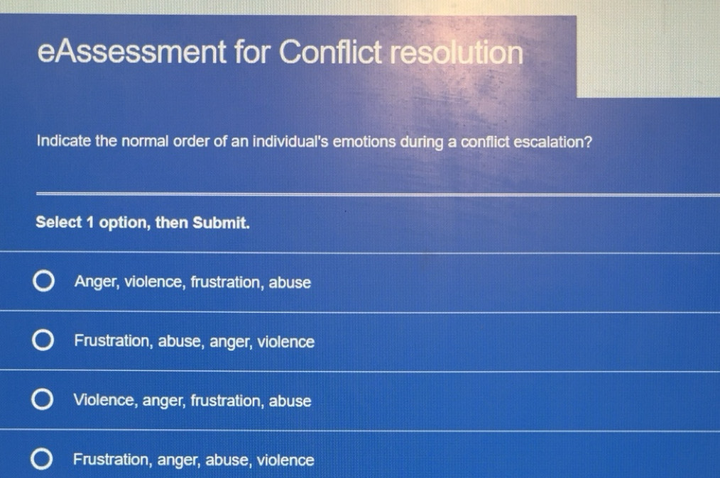 Solved: eAssessment for Conflict resolution Indicate the normal order ...