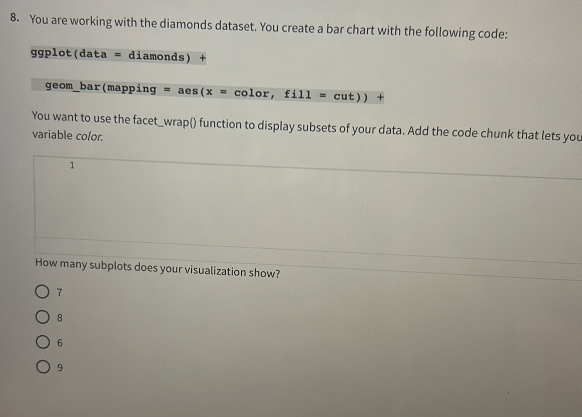 Solved: You are working with the diamonds dataset. You create a bar ...