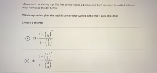 Solved: Marco went on a hiking trip. The first day he walked 24 ...
